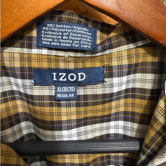 IZOD Brown Yellow Plaid Button Down Long Sleeve Casual Shirt Men’s XL Regular - Picture 4 of 9